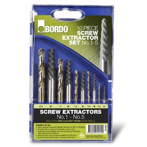 Bordo Screw Extractor No. 1 - 5 and Left Hand Stub Drill - 10 Pieces