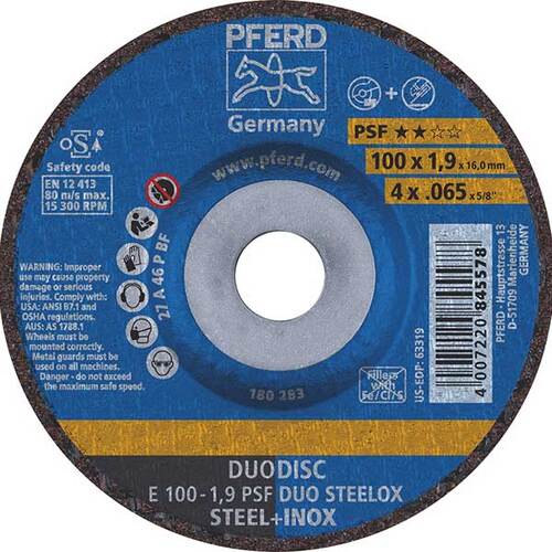 Pferd Duodisc Cut-Off & Grind Wheel Steelox 100 x 1.9mm 62010630 - Pack of 10