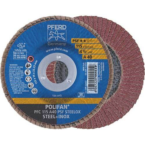 Pferd Polifan Flap Disc GP Al Oxide - Steel/Inox 115mm 40 Grit - Pack of 10
