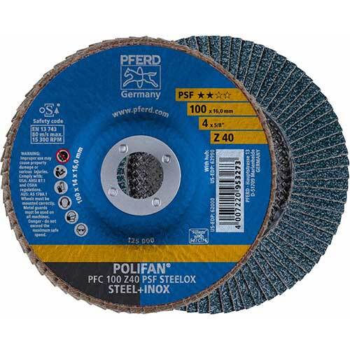 Pferd Polifan Flap Disc GP Zirconia - Steel/Inox 100mm 40 Grit - Pack of 10