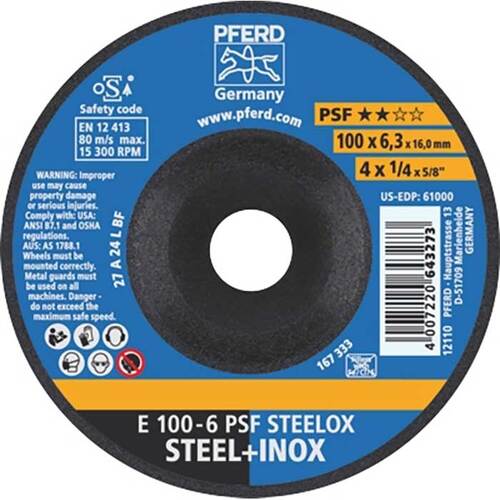 Pferd Grinding Wheel GP Depressed Centre Steelox 100mm 62010720 - Pack of 10
