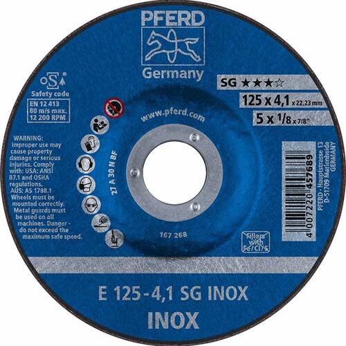 Pferd Premium Grinding Wheel D/C Inox 125 x 4.1mm 62212423 - Pack of 10
