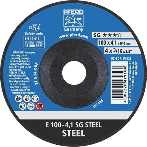 Pferd Premium Grinding Wheel D/C Steel 100 x 4.1mm 62210426 - Pack of 10
