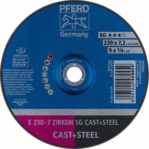Pferd Premium Grinding Wheel D/C - Steel / Cast 230mm 62223628 - Pack of 10