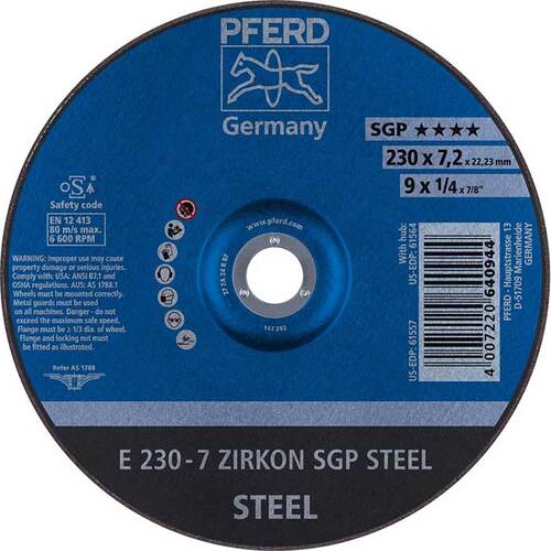 Pferd Grinding Wheel D/C - SGP Steel 230mm 69901573 - Pack of 10