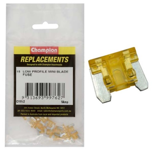Champion C111-2 Low Profile Mini Fuse 5 Amp (Blade Micro Fuse) - 15/Pack