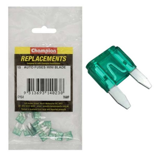 Champion C112-8 Auto Mini Blade Fuse 30 Amp - 15/Pack