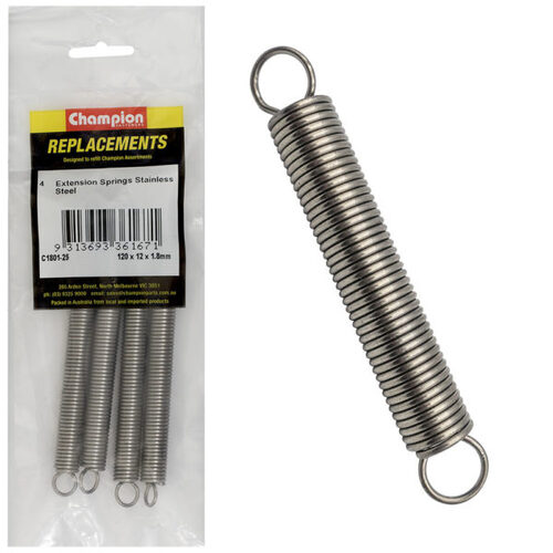 Champion C1801-25 Extension Spring 120 x 12 x 1.8mm - 316/A4/A4 - 4/Pack