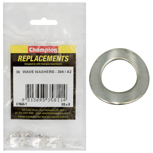 Champion C1845-1 Wave Washer M3 x 8mm Stainless Steel - 30/Pack