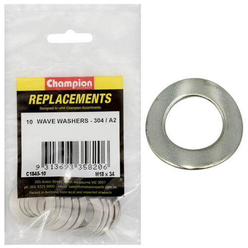 Champion C1845-10 Wave Washer M18 x 34mm Stainless Steel - 10/Pack