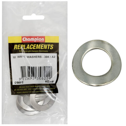 Champion C1845-12 Wave Washer M22 x 40mm Stainless Steel - 10/Pack
