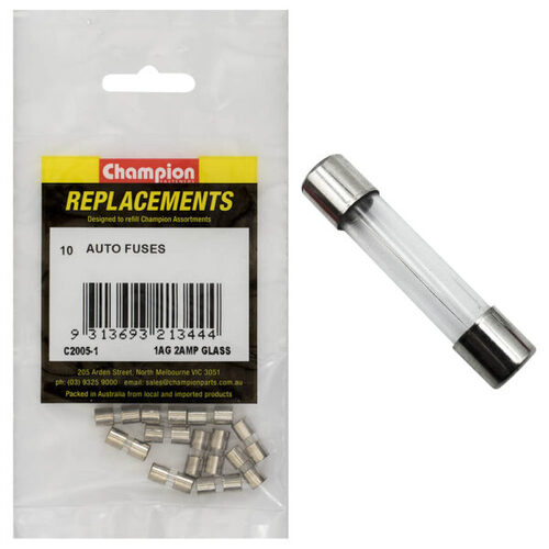 Champion C2005-1 Glass Fuse 1AG 2 Amp - 10/Pack