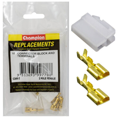 Champion C240-2 Connector Block and Terminal Female 2 Pin - 15/Pack