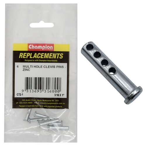 Champion C72-1 Clevis Pin Multi Hole 3/16 x 1" Zinc Plated - 6/Pack