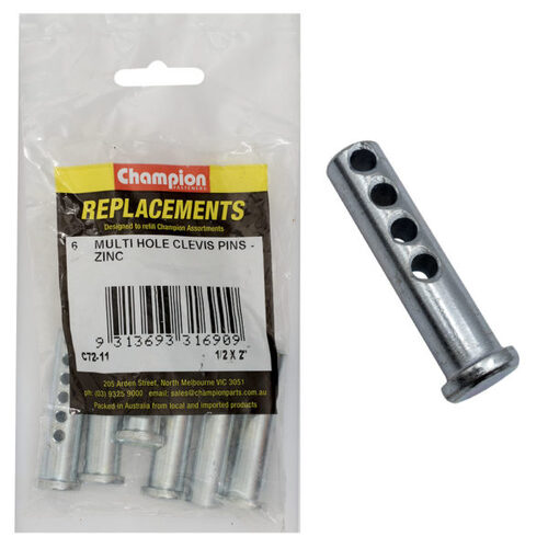 Champion C72-11 Clevis Pin Multi Hole 1/2 x 2" Zinc Plated - 6/Pack