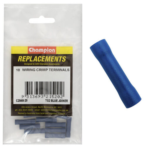 Champion C2040-25 Crimp Terminal Butt Splice TG 2 Blue - 10/Pack