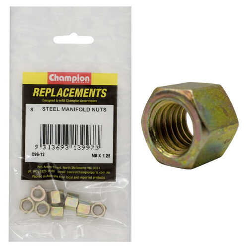 Champion C96-12 Hex Nut Manifold Steel M8 x 1.25mm - 8/Pack
