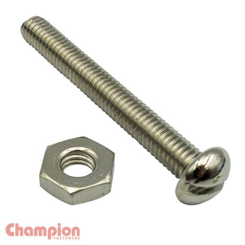 Champion CFT1 Machine Screw & Nut Pan Slot 6/40 x 1/2" Nickel - 100/Pack