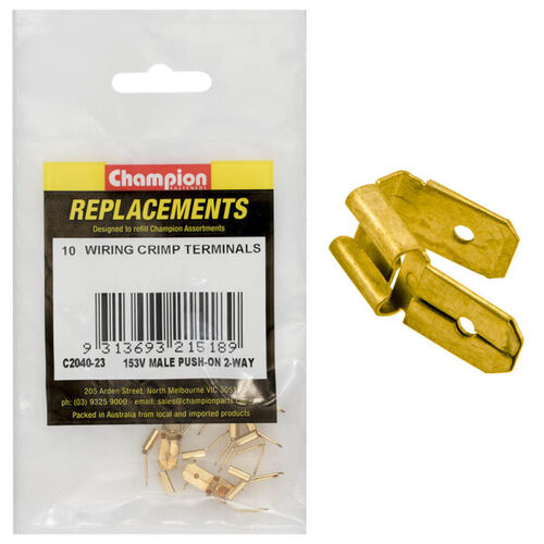 Champion C2040-23 Crimp Terminal-Male-Push On 2 Way Connector 153V - 10/Pack