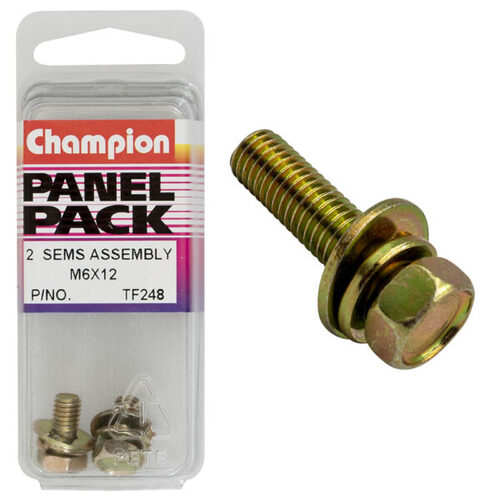 Champion TF248 Sems Assembly Hex Flat/Spring Washer M6 x 12mm - Box of 6 (3 Packs of 2)