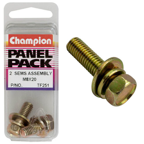 Champion TF251 Sems Assembly Hex Flat/Spring Washer M8 x 20mm - Box of 6 (3 Packs of 2)