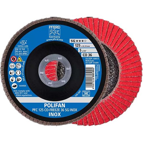 Pferd Polifan Flap Disc Conical Co-Freeze SG Inox 125mm 36 Grit 67712536 - Pack of 10