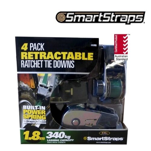 SmartStraps Retractable Tie Down Strap Green 1.8m - 4/Pack
