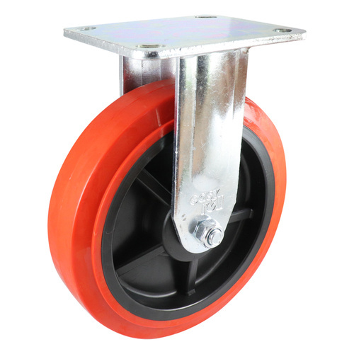 200mm Fixed Plate Castor - Urethane Wheel Red J3