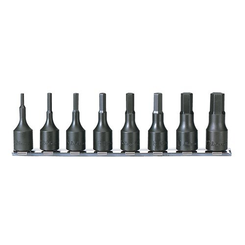 Ko-Ken 3/8" Drive Inhex (3 - 12mm x 52mm) On Rail Socket Set, 8 Pieces