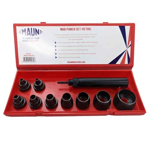 Maun Wad Punch Metric 5 to 32mm Set With Centre Punch, 10 Pieces