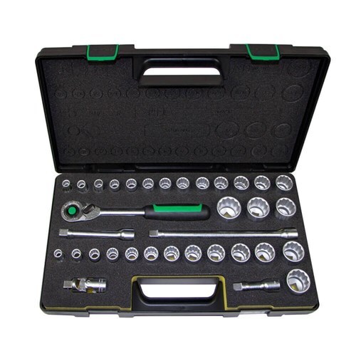 Stahlwille Socket & Accessory 1/2" Drive (10-32mm & 3/8"-1-1/8"AF) Set, 34Pcs