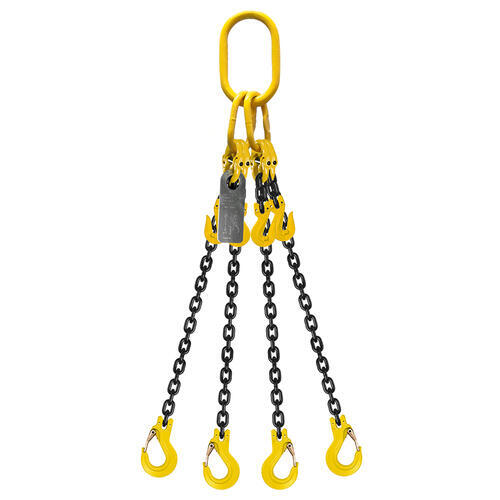 Grade 80 Chain Sling 8mm x 1m 4 Leg W/ Clevis Grab Shortner & Sling Hook