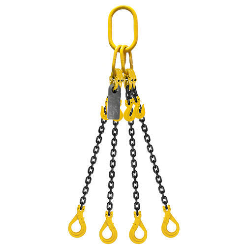 Grade 80 Chain Sling 8mm x 2m 4 Leg W/ Clevis Grab Hook & Self Locking Hook