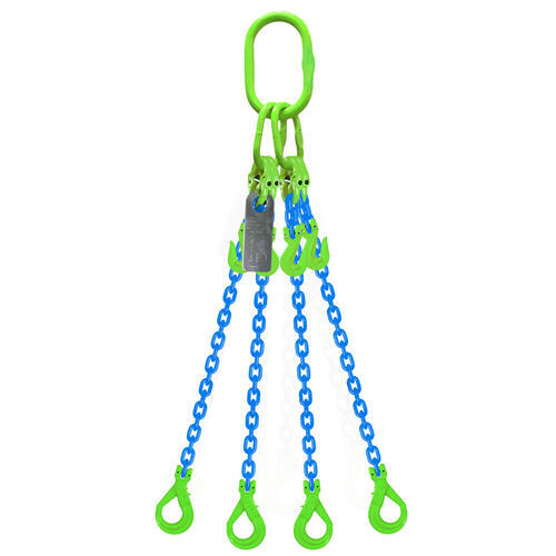 Grade 100 Chain Sling 10mm x 2m 4 Leg W/ Clevis Grab Hook & Self Locking Hook