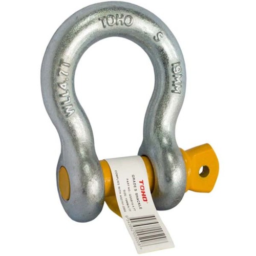 Toho Yellow Screw Pin Bow Shackle Galvanised Grade S 6mm 0.5Tonne