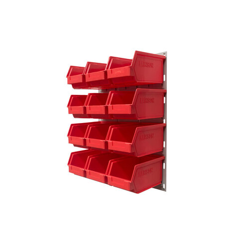 Ezylok LP2 Louvred Panel & 12 Pieces Size 4 Plastic Bin - Red Colour