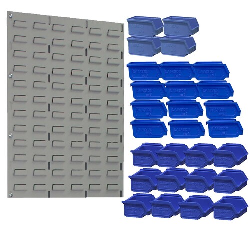 Ezylok LP3 Louvred Panel & Size 4 (4pc), 5 (12pc) & 6 (12pc) Plastic Bin - Blue