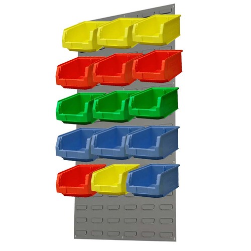 Ezylok LP5 Louvred Panel & 15 Pieces Size 3Z Plastic Bin - Mixed Colour