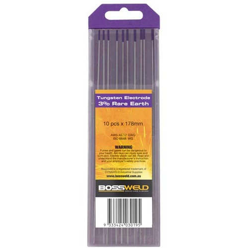 Bossweld 3% Rare Earth Tungsten Electrodes 1.6 x 178mm (10Pack)