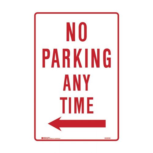 Brady No Parking Any Time Arrow Left 300 x 450mm Metal
