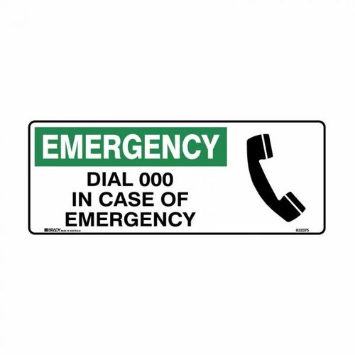 Brady Emergency Dial 000 In Case Of Emergency - Sign 450 x 180mm Polypropylene