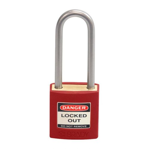 Brady Brass Safety Isolation Padlock 50mm Shackle Keyed Differently Red