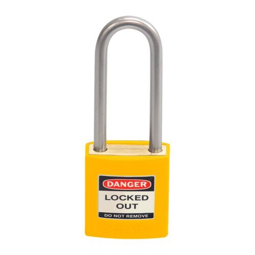 Brady Brass Safety Isolation Padlock 50mm Shackle Keyed Differently Yellow