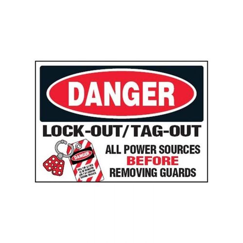 Brady Danger Lockout Tagout All Power Sources Label 38 x 45mm - 5/Pack