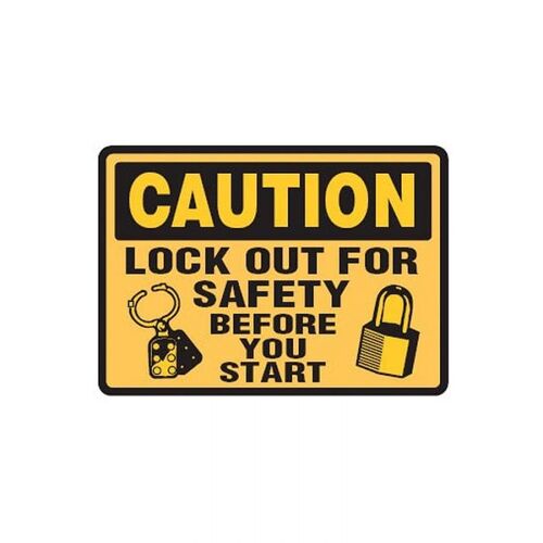 Brady Caution Lock Out For Safety Before You Start Label 55 x 90mm - 5/Pack