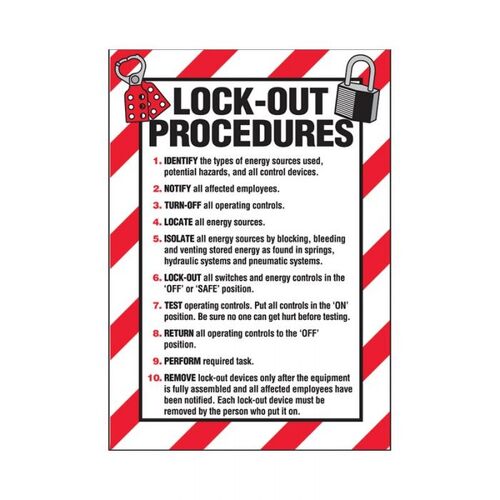 Brady Lockout Tagout Label - Lock-Out Procedures Label 180 x 250mm