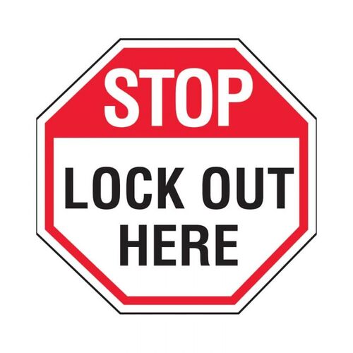 Brady Lockout Tagout Label - Stop Lock Out Here 100 x 100mm - 25/Pack