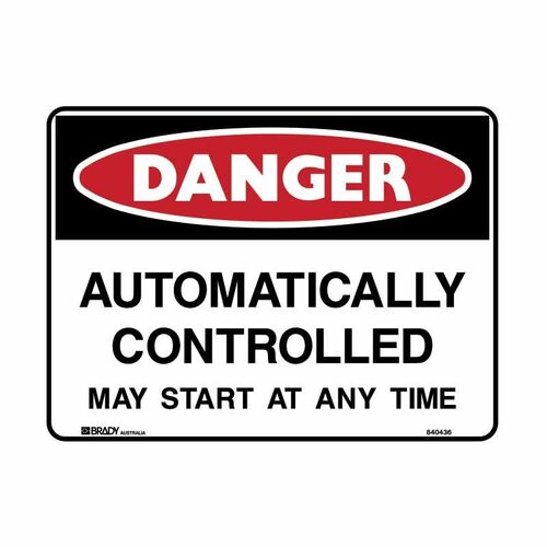 Brady Danger Sign - Automatically Controlled May Start.. 450 x 300mm Metal