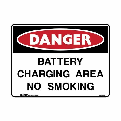 Brady Danger Sign - Battery Charging Area No Smoking 600 x 450mm Poly