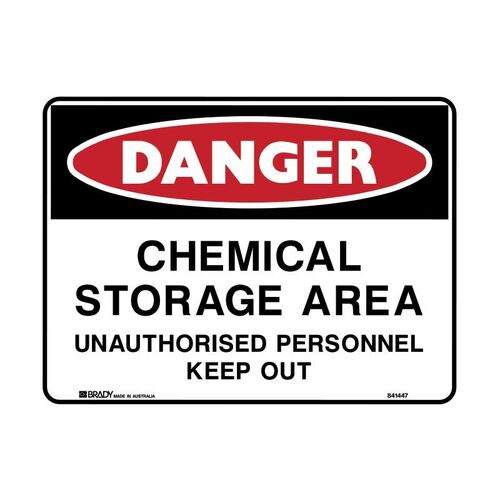 Brady Danger Sign - Chemical Storage Area 600 x 450mm Metal